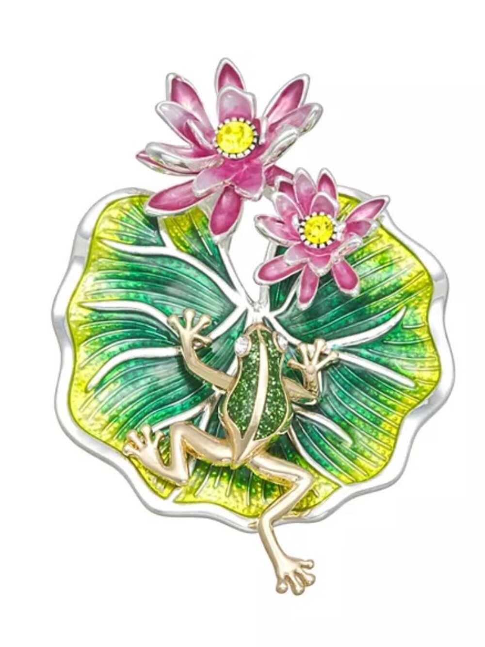 Napier Silver Tone Frog Flower Pin